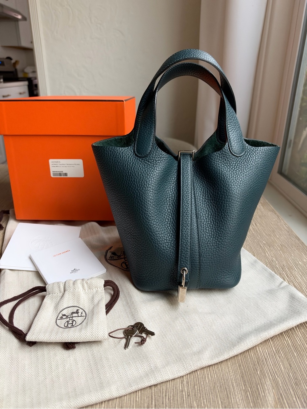 Hermes Picotin 18 Lock Small in Vert Cypress Taurillon Clemence Palladium HW